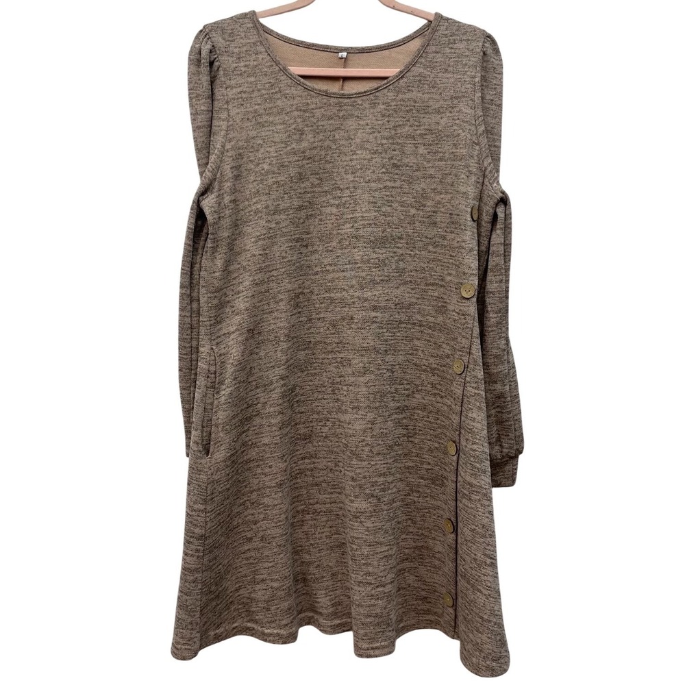 Boho‎ Swing Tunic Dress Large Pink Knit Button Side Long Sleeve